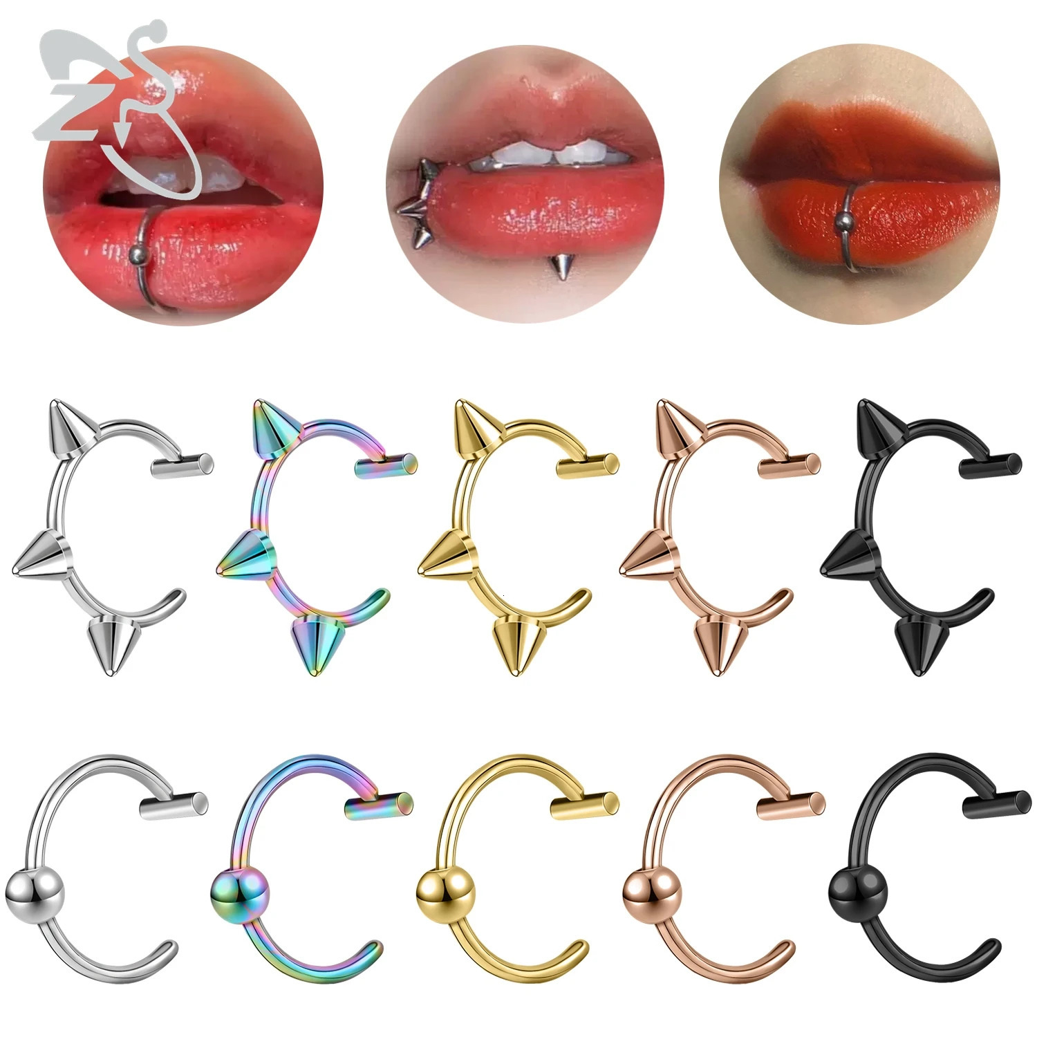 ZS 5pcs/lot Stainless Steel Lip Labret Stud For Women Men Ball Spike Faux Lips Piercings Non-Piercing Body Piercing Jewelry 250617
