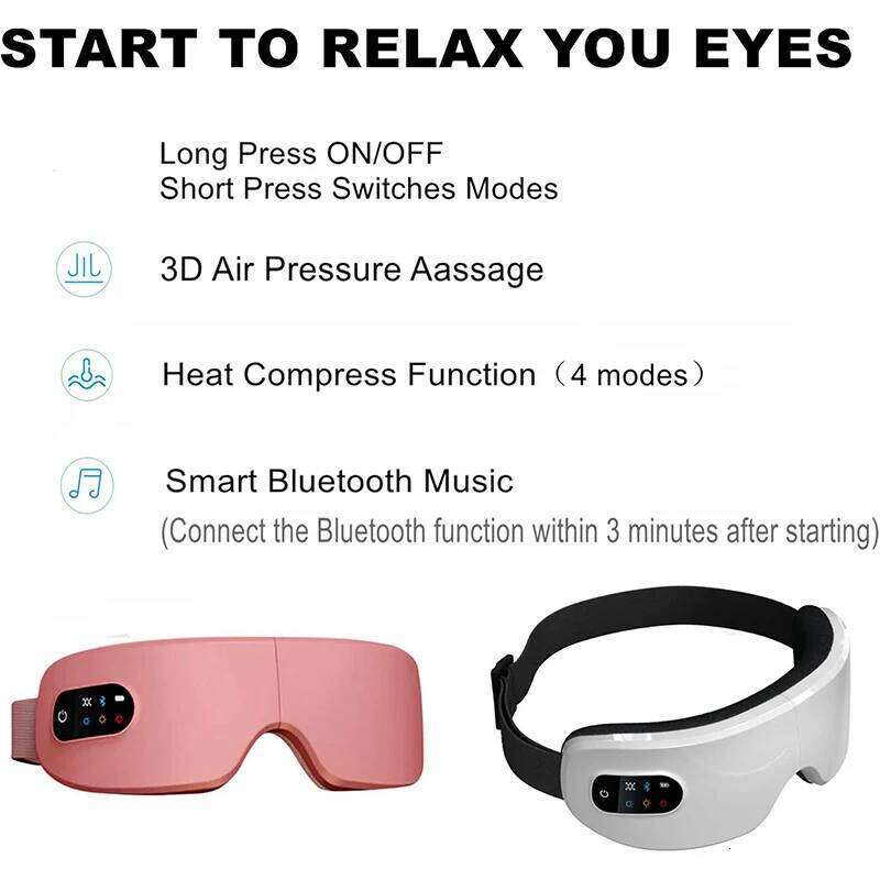 Massager Heating Eyes Mask Vibration Hot Compress Care Instrument Bluetooth Music Eye Massage Glasses Relax Fatigue
