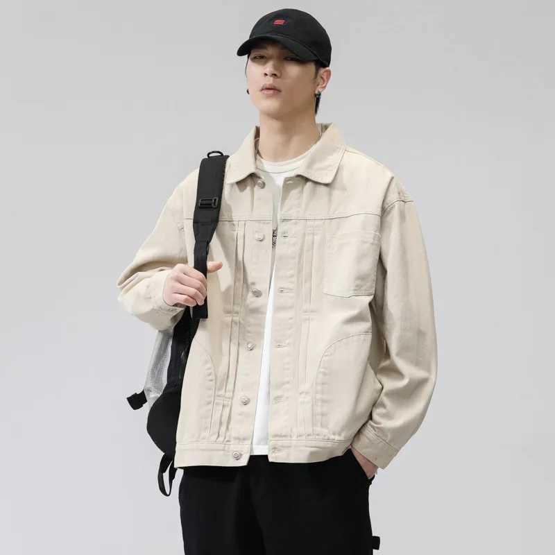 Mens Cotton Lapel Coat Vintage Style Stylish Cargo Jacket Upscale Casual Denim Jacket Spring 2025 XJ250621