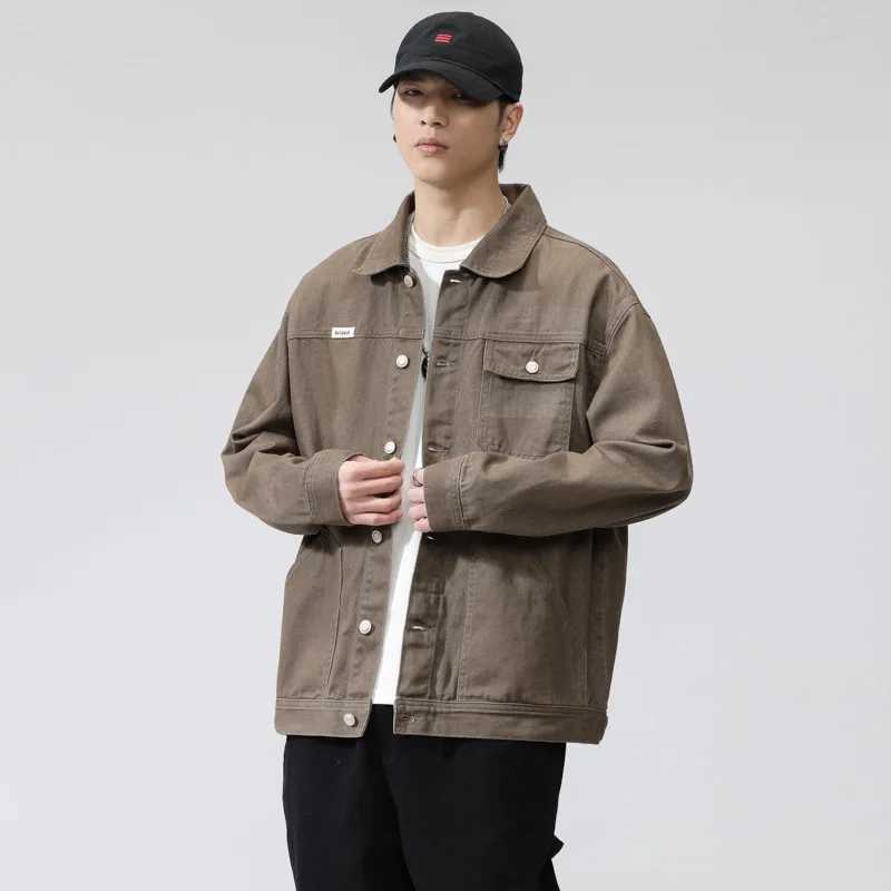 Mens Cotton Lapel Coat Vintage Style Stylish Cargo Jacket Upscale Casual Denim Jacket Spring 2025 XJ250621