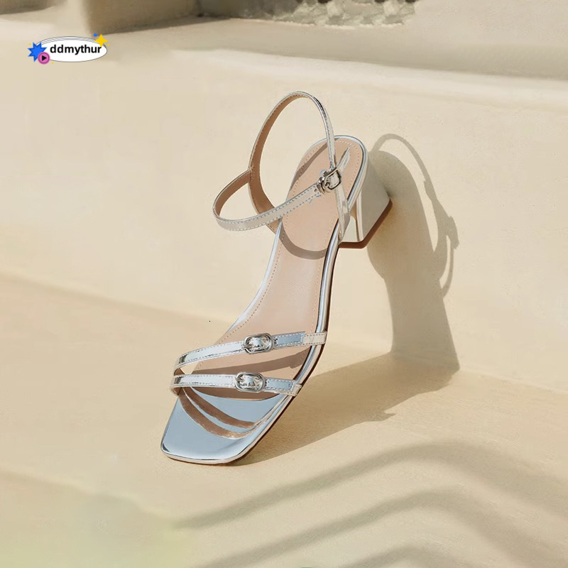 Elegant One-Strap for Women 2024 New Summer High Heels Chunky Heel Sandals ddmythur