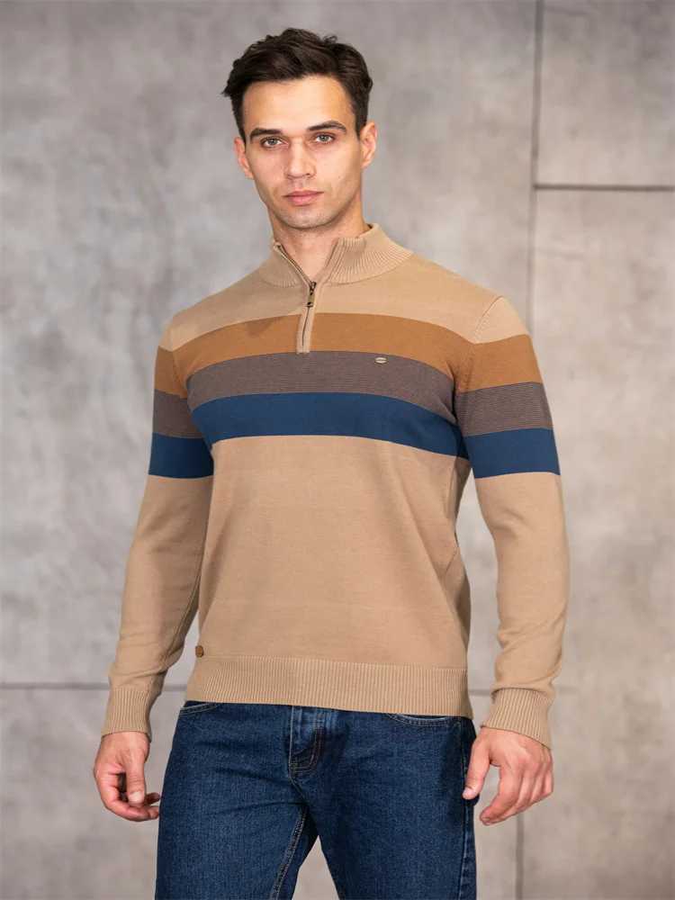 AIOPESON Mens Patchwork Pullover Sweater Cotton Casual Zipper Mock Neck Sweater for Men New Winter Fashion Warm Sweater for Men Z250621