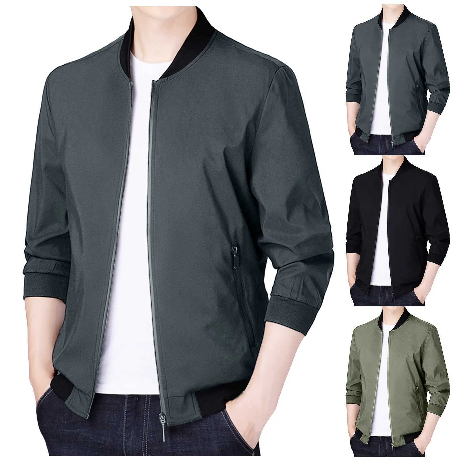 Mens Fashion Business Jackets Solid Leisure Temperament Zipper Hoodless Coat With Zipper Slim Fit Look Thin Casual Outerwear XJ250621