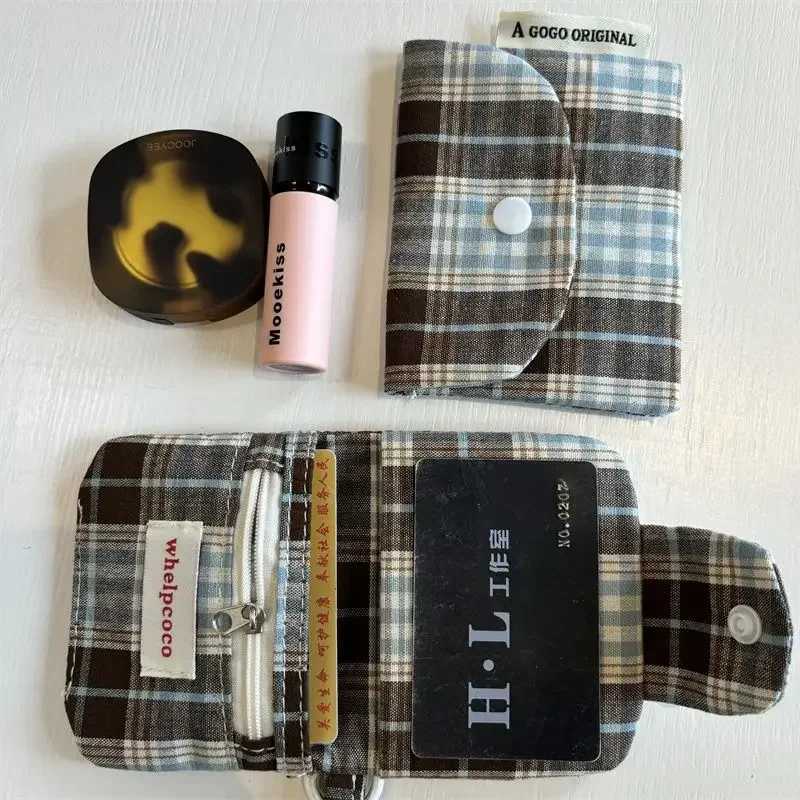 1 Pc Dark Coffee Plaid Card Purse FAshion Student Mini Photocard Wallet ID Bank Card Wallet Card Organizer Z250621