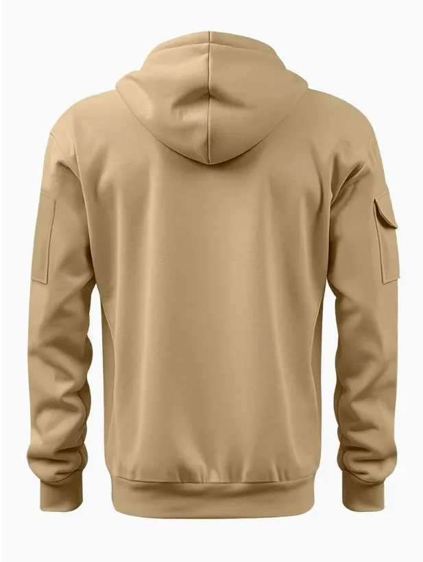 Multi-pocket zipper mens fashionable hooded sweatshirt autumn and winter full zipper cardigan casual wear XJ250621