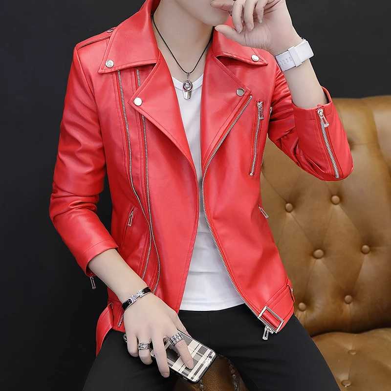 New Leather Jacket Men Spring Autumn Slim Was Thin Fashion Turn-Down Collar Single Breasted Coats Outerwear XJ250621