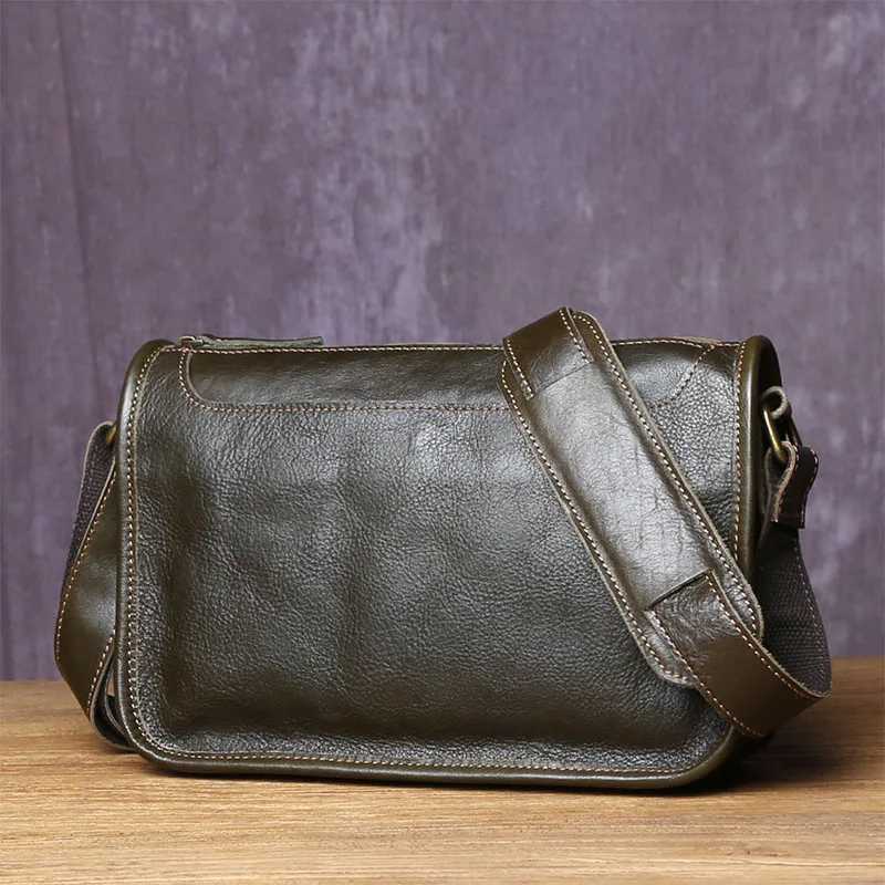 Handmade Genuine Leather Shoulder Backpack Mens Original First Layer Cowhide Plain Color Casual Fashion Messenger Bag Z250621