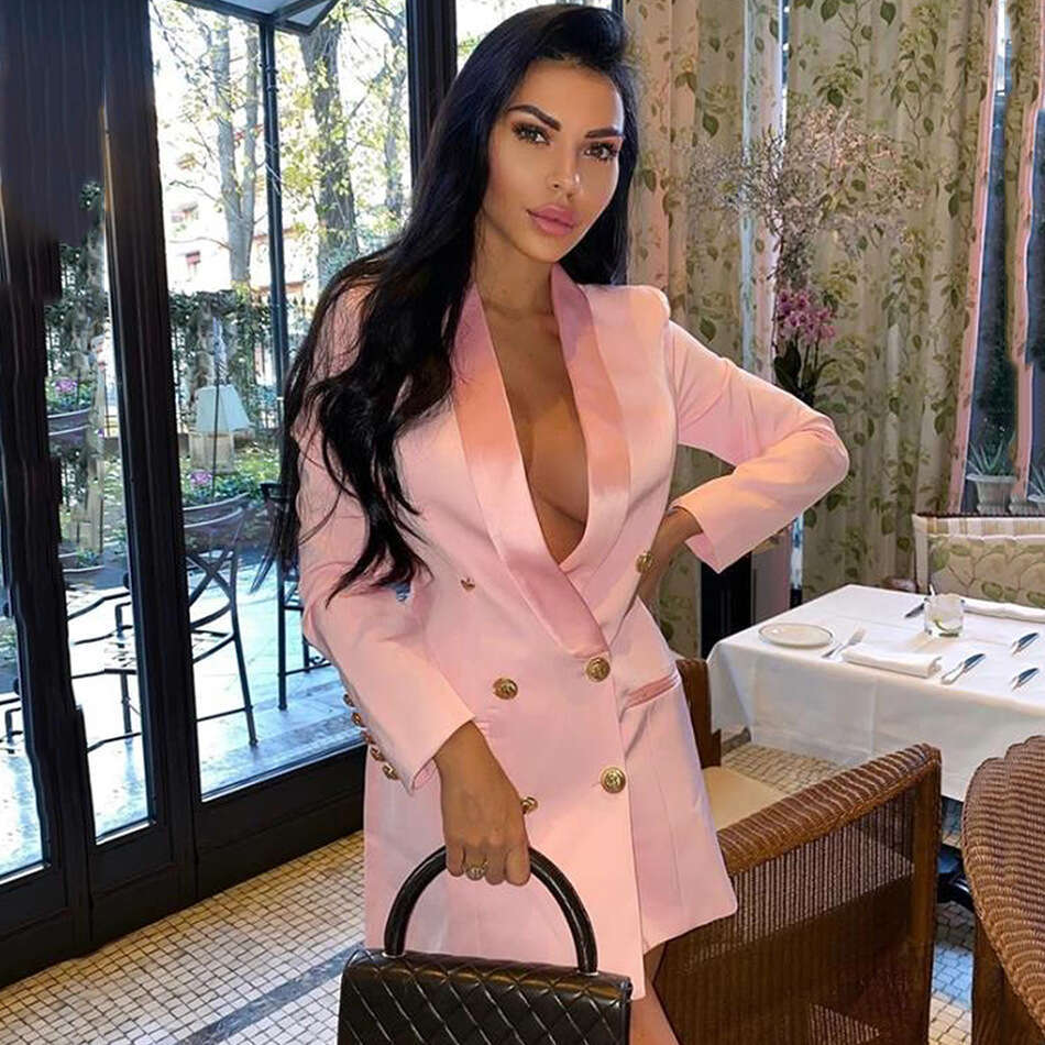 Long Dress Spring New Fashion Socialite Celebrity Coat Lion Button Satin Blazer Collar Dress Sexy Long Skirt