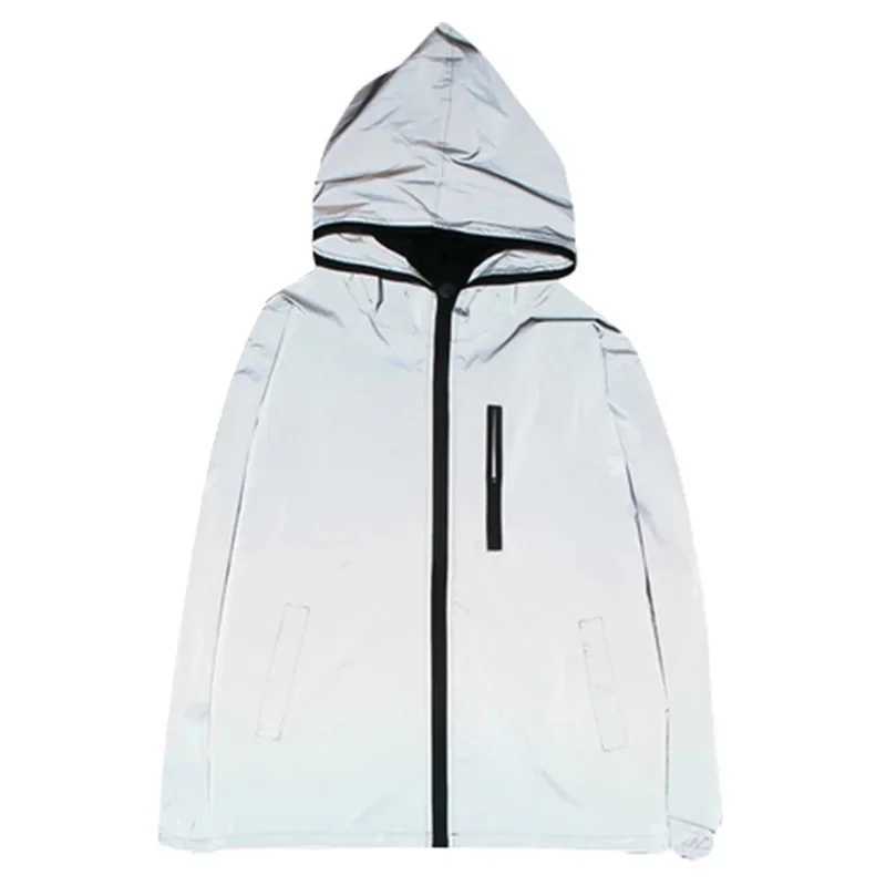 Fashion Brand Reflective Jacket for Men and Women Hooded Windbreaker Coat with Pockets for Running Cycling Hiking Zipper Hooded Jackets XJ250621