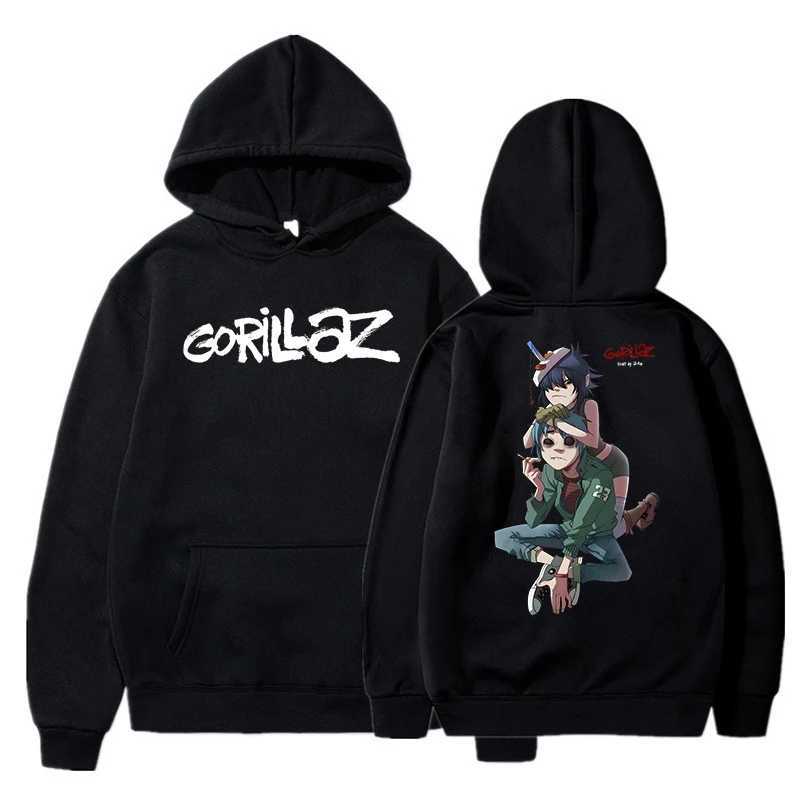 Autumn And Winter Pullovers Long Sleeve Loose Soft Sweatshirt Streetwear Coat Gorillaz Print Women Men Hooded Pocket Hoodie XJ250621
