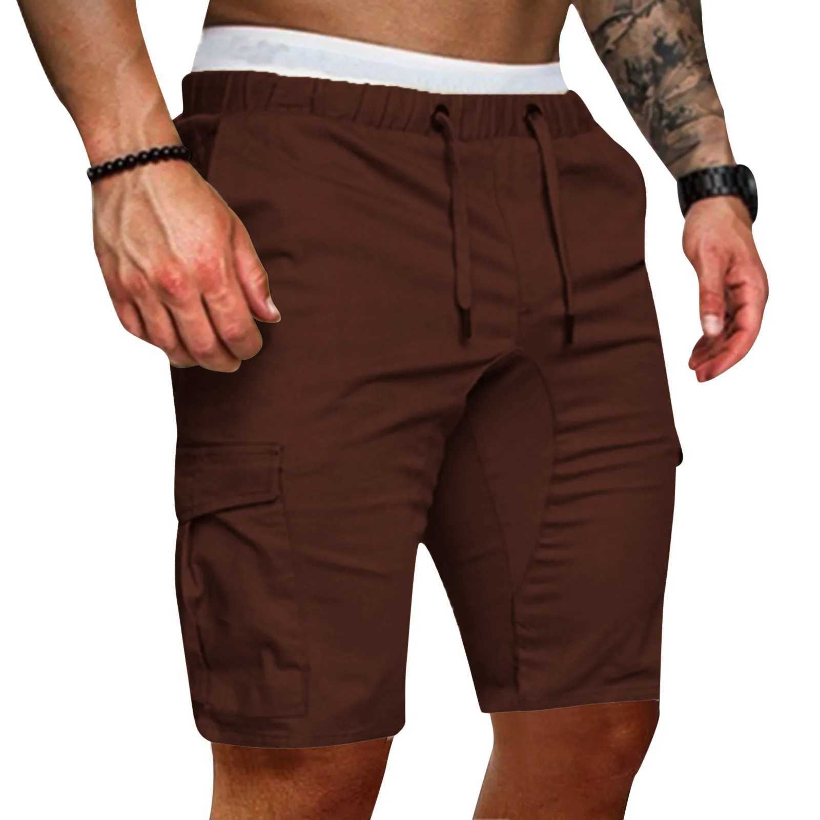 Mens Cargo Shorts Summer Casual Men Solid Color Cargo Shorts Multi-Pockets Drawstring Fifth Pants Loose Casual Shorts W250621
