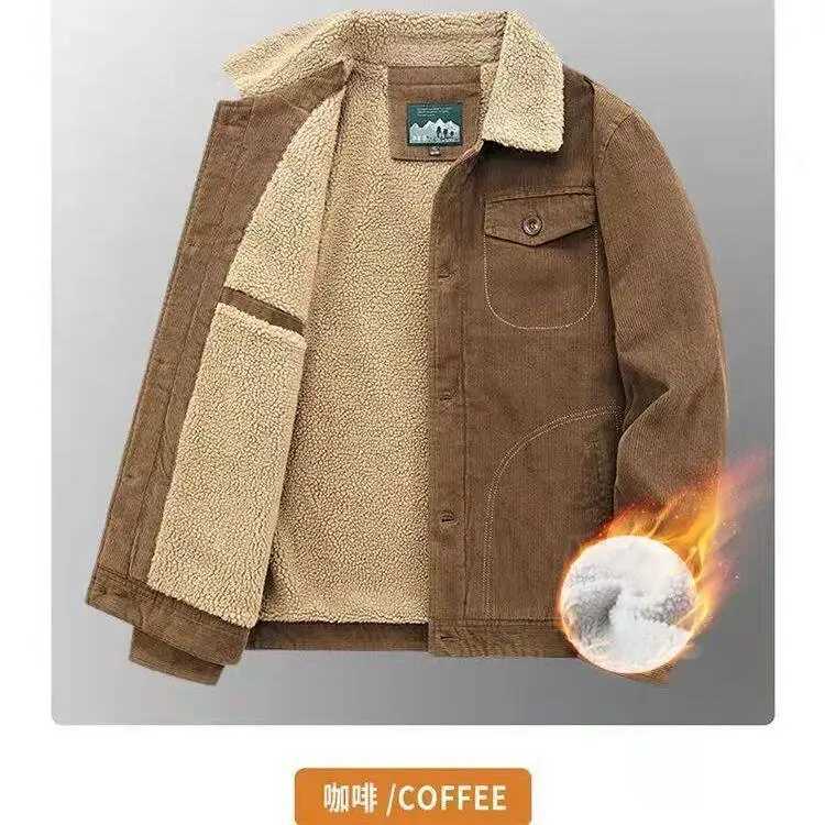 Corduroy Jacket Men Winter Thick Warm Parkas Coats Male Casual Multiple pockets Oversized Fleece Jackets Mens Solid Clothing XJ250621