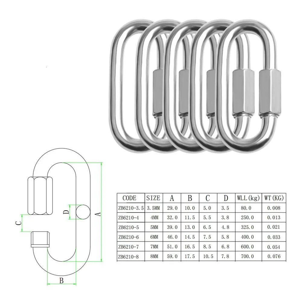 304 Stainless Steel Oval Quick Links Safety Snap Hook Climbing Carabiner Lock Buckle M35M4M5M6M7M8 y250611