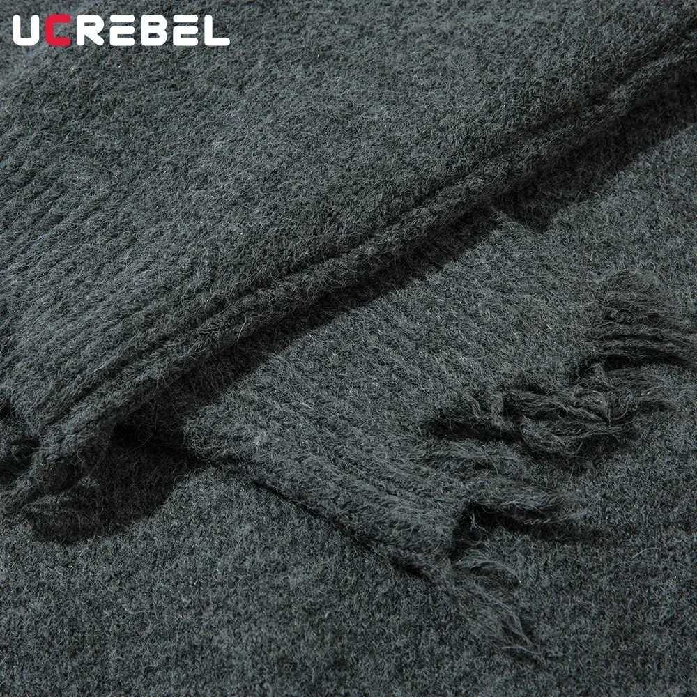 Raw Edge Knitted Sweater Mens Half Zipper Autumn Winter Loose High Street Long Sleeve Pullover Men Z250621