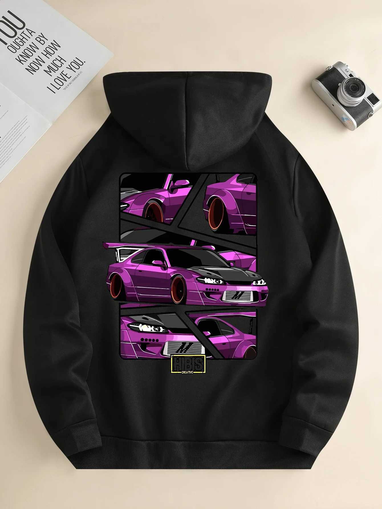 2024 popular mens fashion hooded sweatshirt casual hooded sweatshirt daily drawstring car print kangaroo style front pocket XJ250621