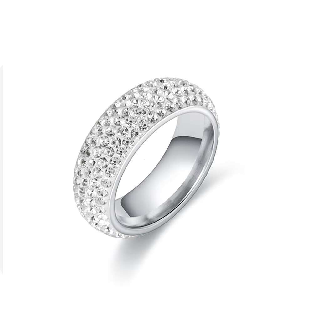 Five Rows of Diamond Arc Titanium Steel Ring European and American Fashion Couple Ring Korean Minority Diamond Ring