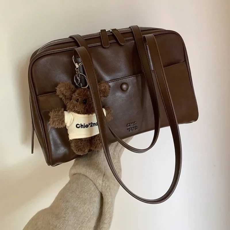 Large Capacity PU Leather Bag Retro Trend Boston Handbag Womens Shoulder Bag Lady Tote Daily Collocation Bag Everyday Bag XJ250620