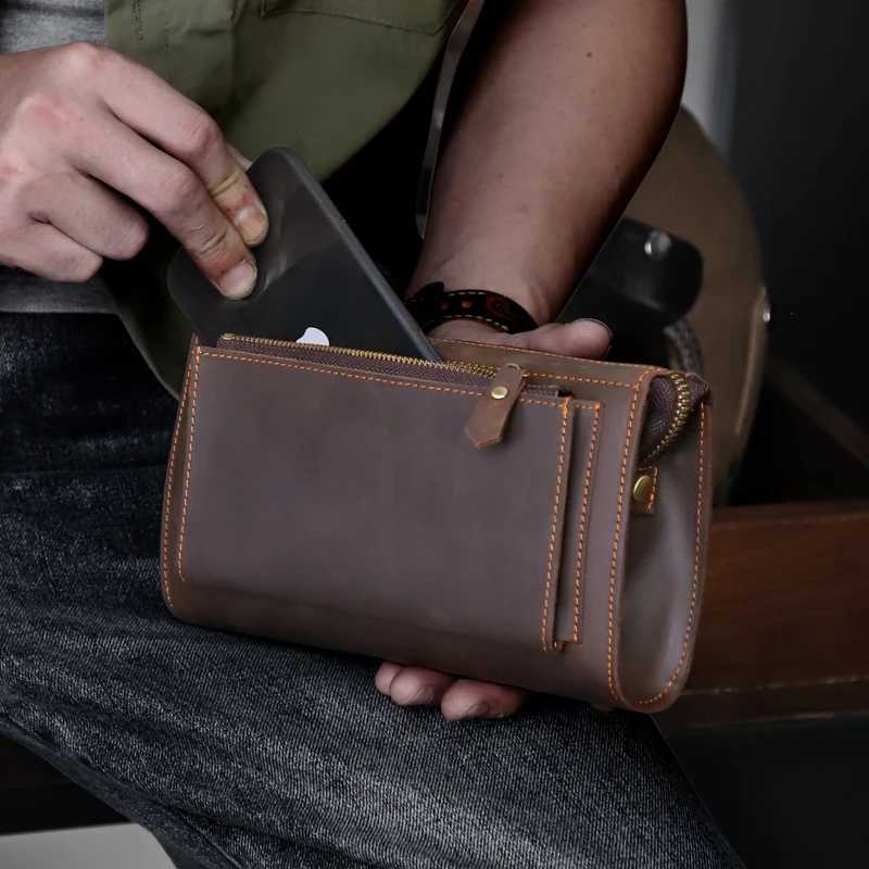 Crazy Horse Leather Men Long Purse Wallet Zipper Wallets Male Clutch Bag with Phone Pocket Business Long Wallet Z250621