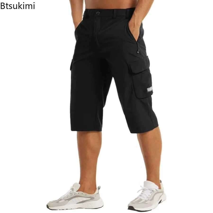 2025 New Summer Quick Dry 3/4 Capri Pants Mens Casual Multi-Pockets Lightweight Shorts Outdoor Hiking Cargo Nylon Pants Workout W250621