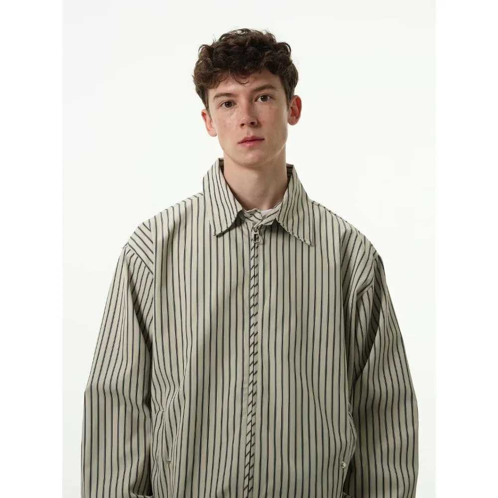 Autumn American Vintage Design Striped Jackets for Men long sleeve Zipper Lapel Loose Casual Bomber Jacket Mens Coat StreetwearXJ250621