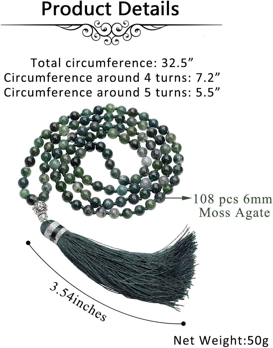 Divine Protection Top Plaza Womens 108 Mala Prayer Beads Wrap Necklace with Long Tassel Healing Crystal Stone Necklaces Yoga Meditation Reiki Quartz J