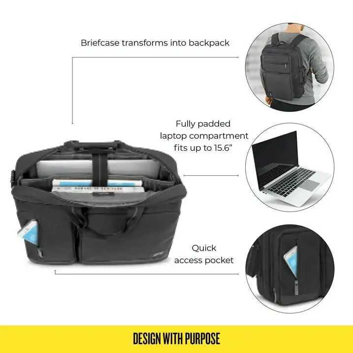 Solo New York Duane Hybrid Briefcase Backpack Gray Laptop Tote Z250621