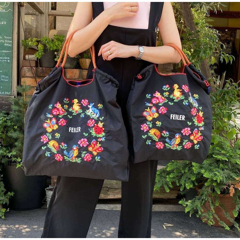 FEILER Oxford Cloth Large Draw String Hand Capacity Portable Shoulder Foldable Bag Embroidery Designer Bags