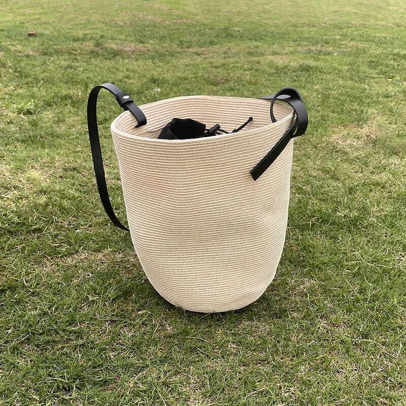 Meet You Summer Large Capacity Raffia Woven Straw For Women 2025 Commuter Bucket Shoulder Travel Shopping Beach Bag
