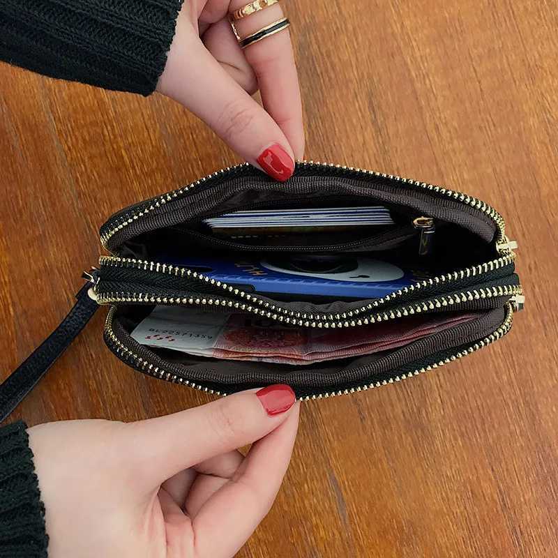 Genuine Leather Women Wallet Zipper Lining Purses For Ladies Wristlet Bag Lady Clutch Coin Purse Cowhide Mobile phone bag black Z250621