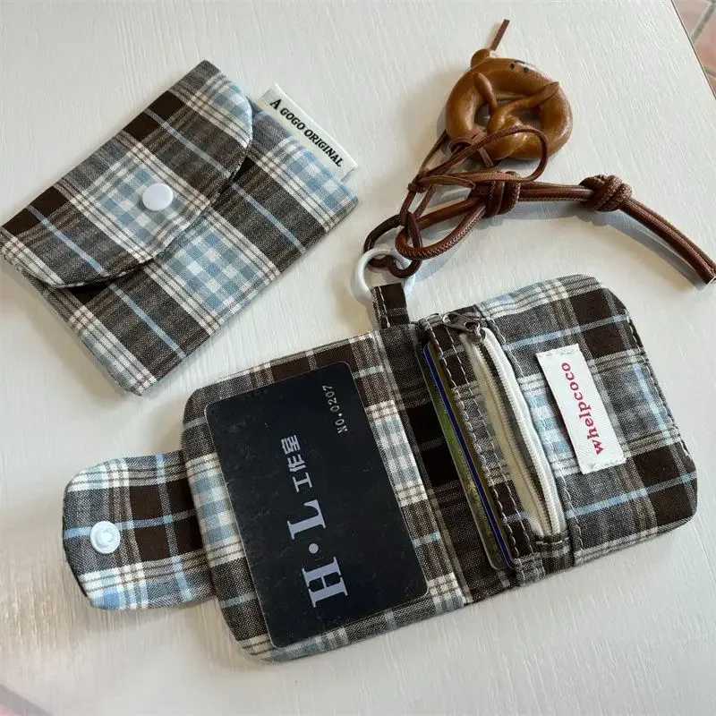 1 Pc Dark Coffee Plaid Card Purse FAshion Student Mini Photocard Wallet ID Bank Card Wallet Card Organizer Z250621