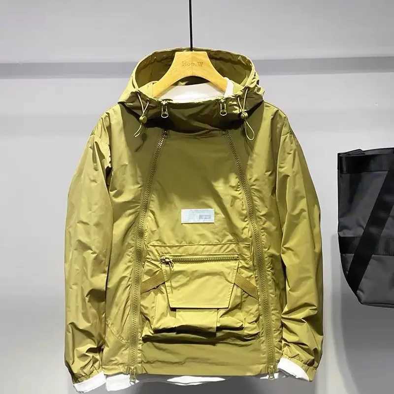 New Luxury Spring Autumn Mens Jacket Fashion Double Zip Hooded Outdoor Jacket Black Coat Pocket Sportswear XJ250621