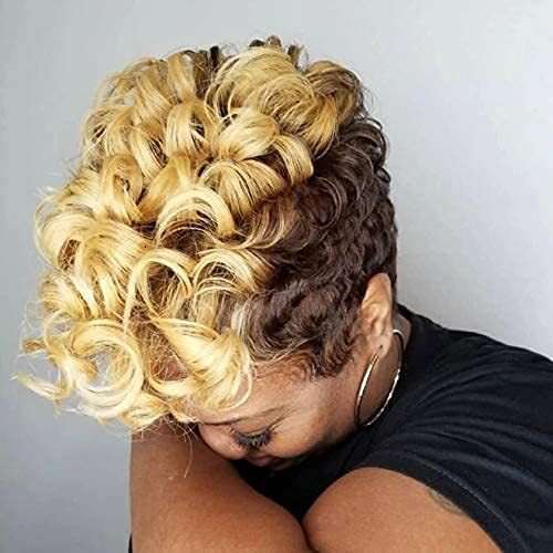 Fashion Synthetic Wig High-Temperature Fiber Black With Side Bangs Wavy Curly Hair Voluminous Face-Contouring