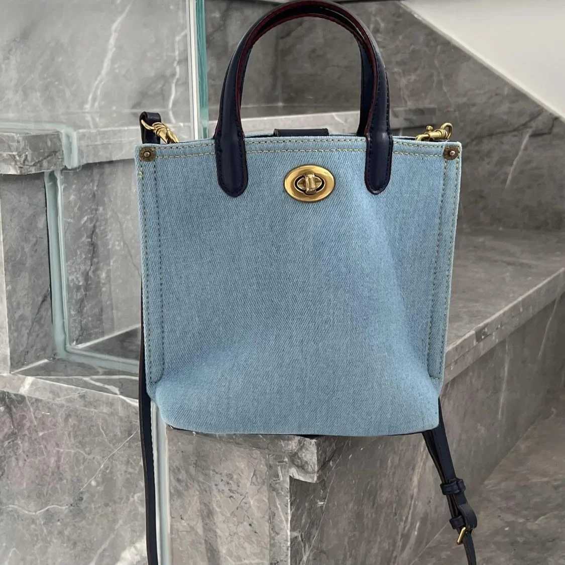 2025 New Washed Denim Blue Handbag Tote Bag Side Dish Blue Fries Bag Fashion Messenger Bag XJ250620