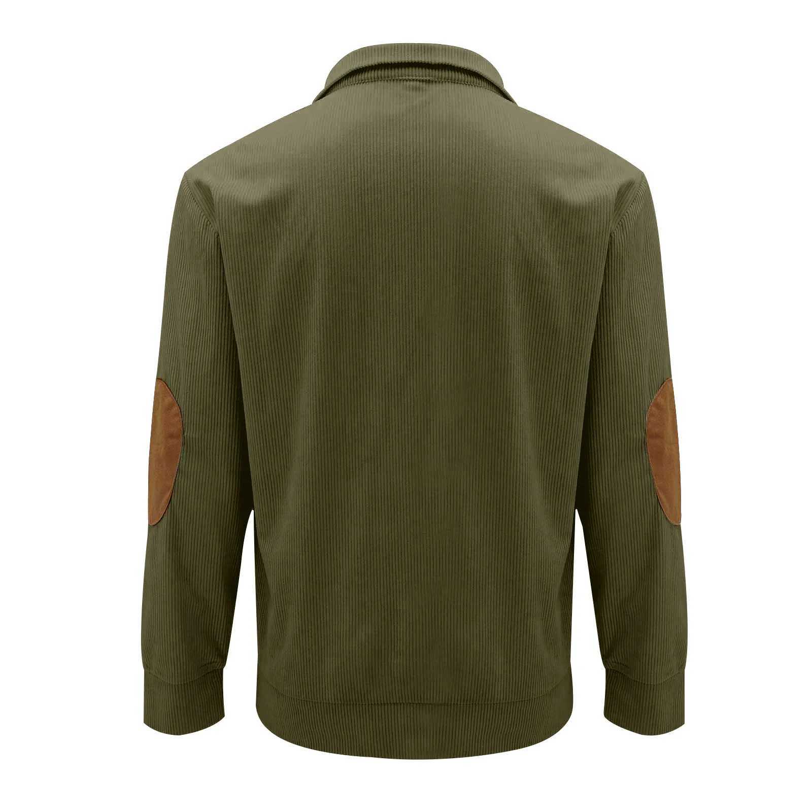 Mens Pullover Outdoor Casual Buttoned Stand Collar Long Sleeve Pit Strip Corduroy Sweatshirt Autumn Winter Fashion Z250621