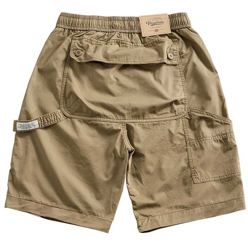 Summer New American Retro Elastic Waist Woven Cargo Shorts Mens 00% Cotton Functional Loose High Street Youth Five-point Pants W250621