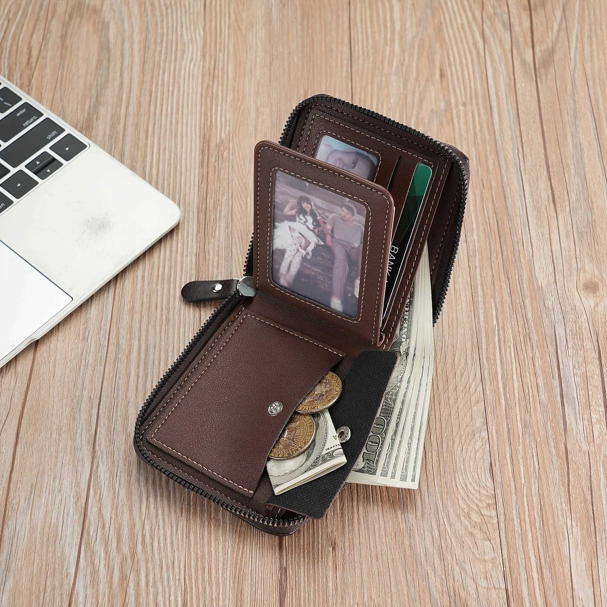 Multifunctional Large Capacity Card Holder with Crocodile Pattern Zipper Closure and Stitching Men Fashion Wallet Trifold Purse Z250621