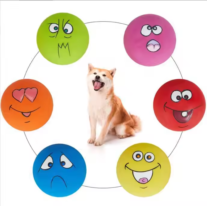 Latex Balls Chewing Dog Toy Squeaky Interactive Pet Funny Face Rubber Soft Fetch Play for Puppy Small Medium Pet Dog 8pcs/Pack