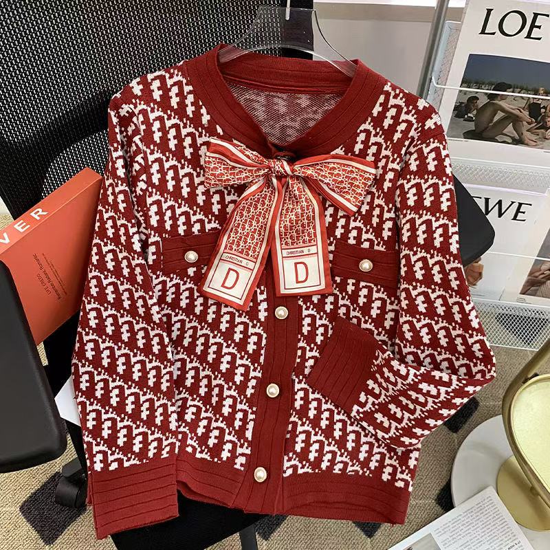 New Spring Autumn Knitted Jacket Bow Cardigan Sweater Coats Fashion Bow Tie Sweaters