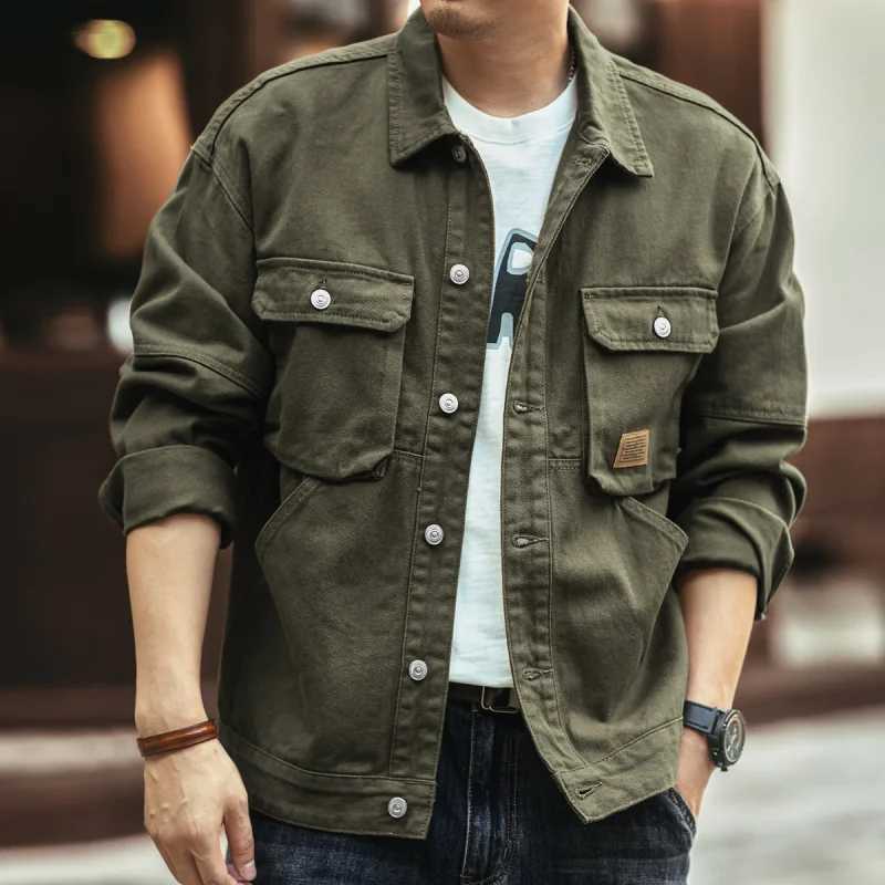 Spring and autumn new American heavy vintage denim jacket mens casual loose jacket XJ250621