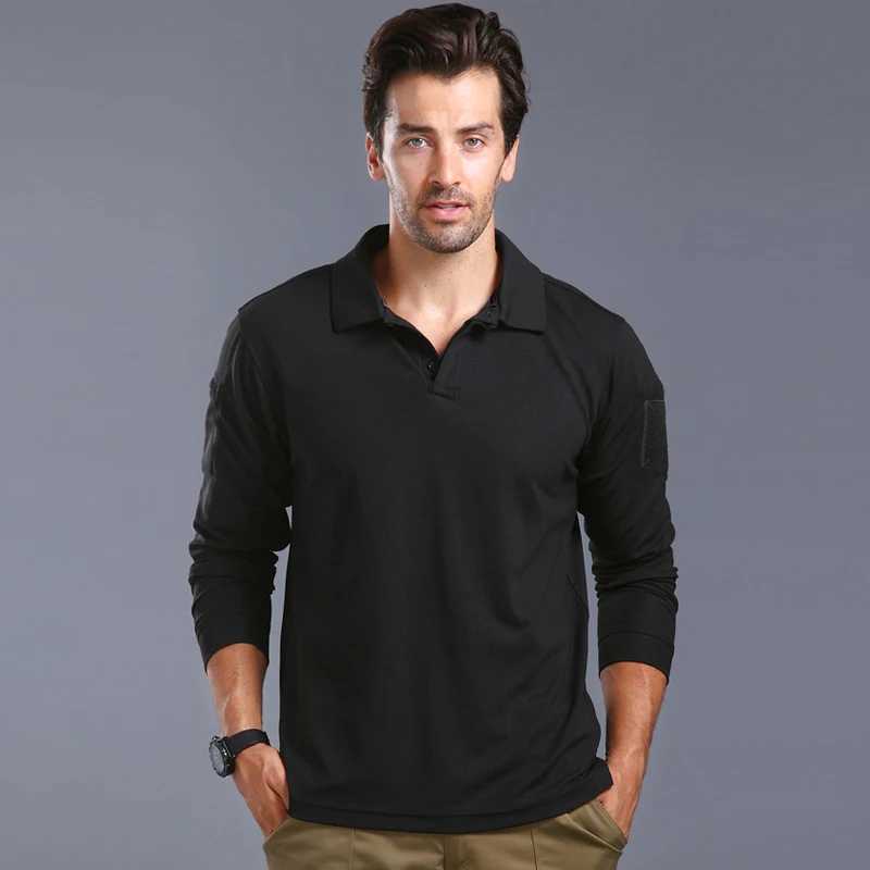 Mens Tactical Long Sleeve Polo Shirt Quick Dry Elastic Breathable T-Shirt for Hiking Camping Spring Pullover Outdoor Clothing XJ250621