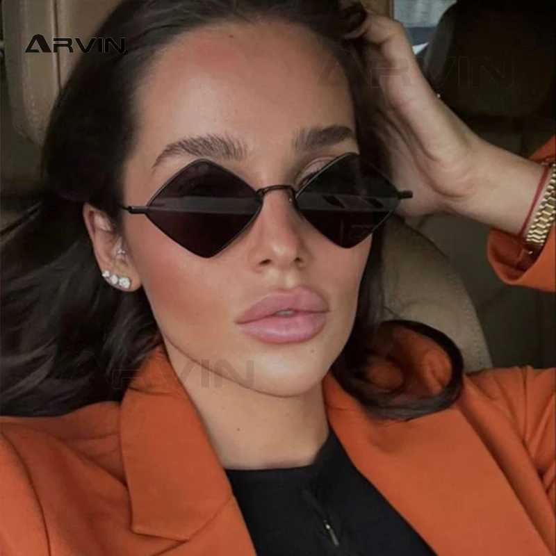 Y2K Womens Rhombus Sunglasses 2024 Small Frame Fashion Brand Cateye Sun Glasses for Ladies Retro Leisure Eyewear Shades Black W250621