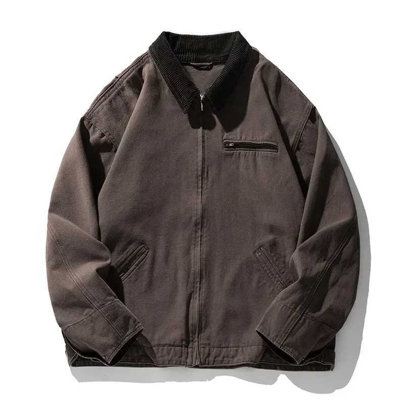 Spring Autumn Retro Distressed Washed Detroit Jacket for Mens New Japanese Loose Casual Fashion Patchwork Lapel Jacket XJ250621
