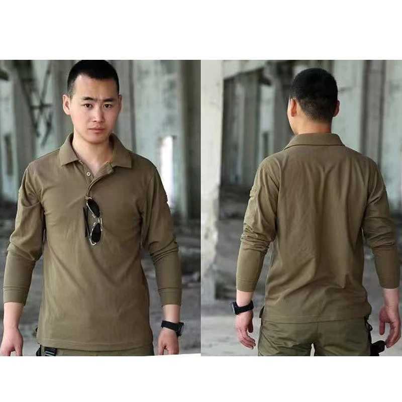Men Summer Breathable T-shirts Quick Dry Tees Long Sleeve Pullover Lapel Hiking Camping Running Cycling Climbing Cargo Tees XJ250621