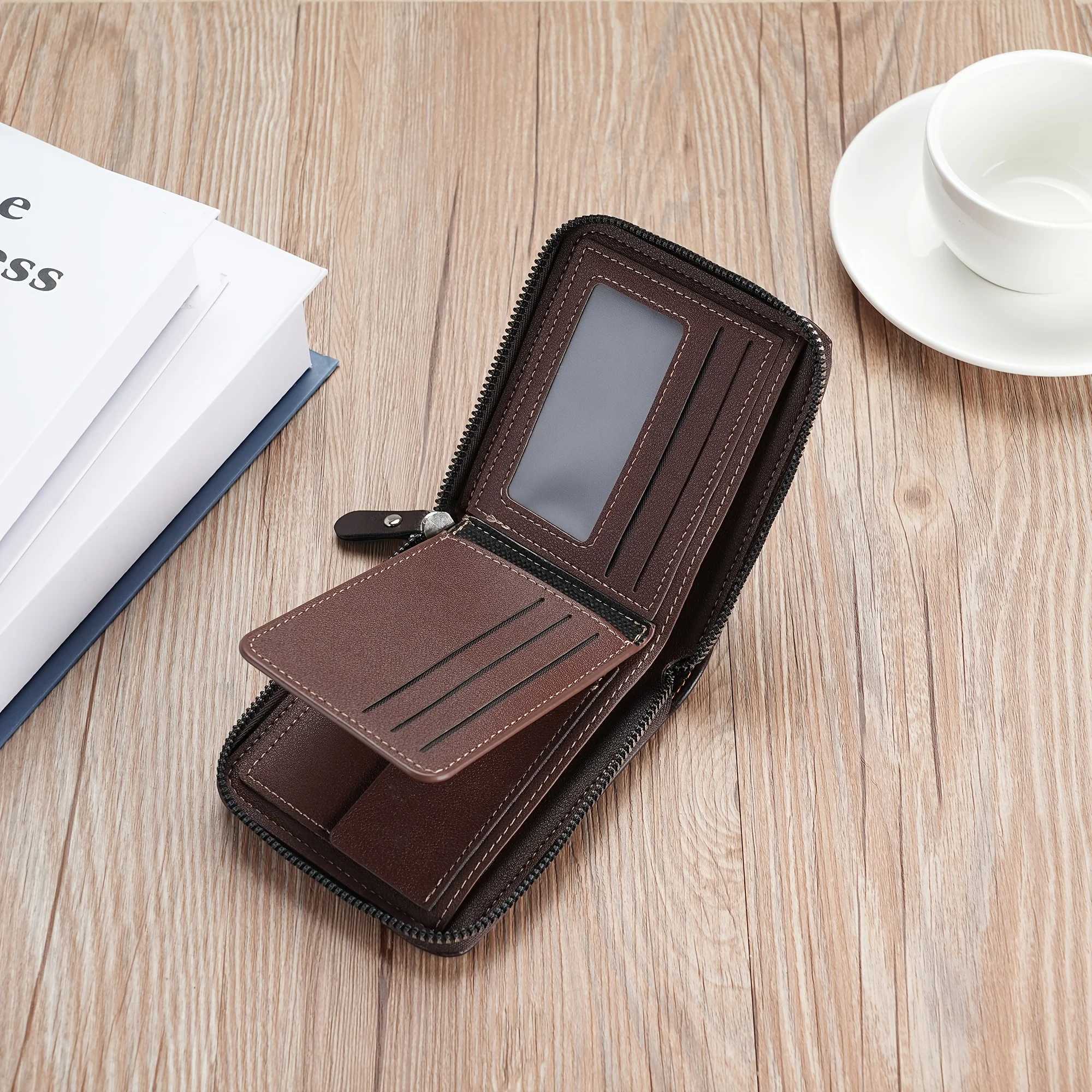 Multifunctional Large Capacity Card Holder with Crocodile Pattern Zipper Closure and Stitching Men Fashion Wallet Trifold Purse Z250621
