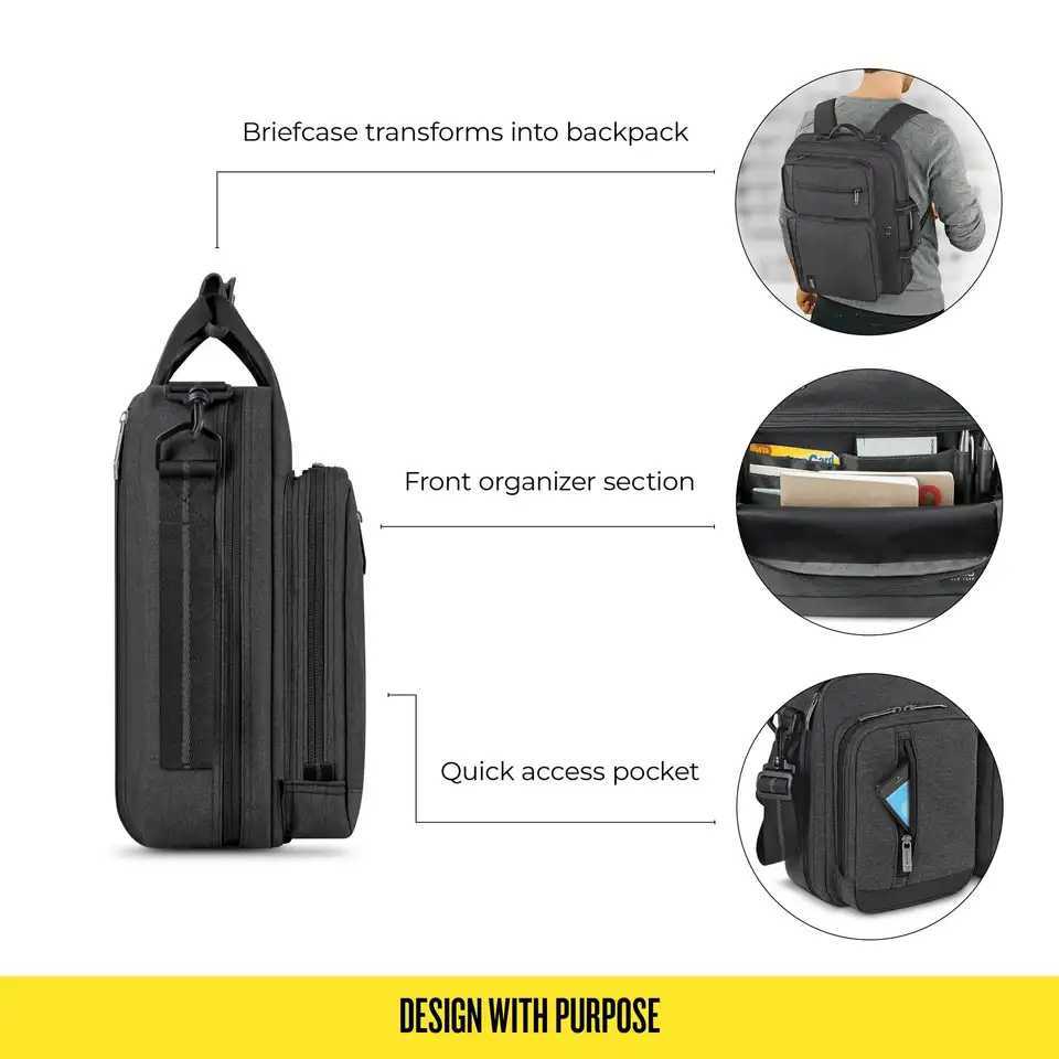 Solo New York Duane Hybrid Briefcase Backpack Gray Laptop Tote Z250621