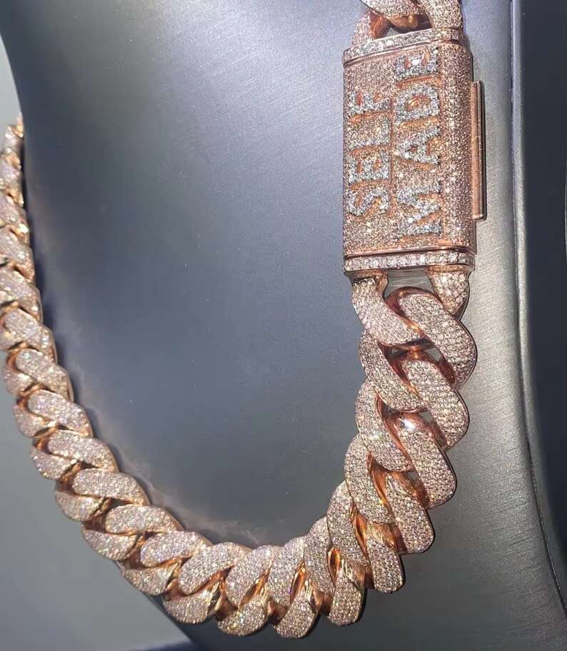 Men Hip Hop Style 925 Sterling Silver Moissanite Style Cuban Link Chain Fully Iced Out Luxury Chain Round Cut Diamond Chain