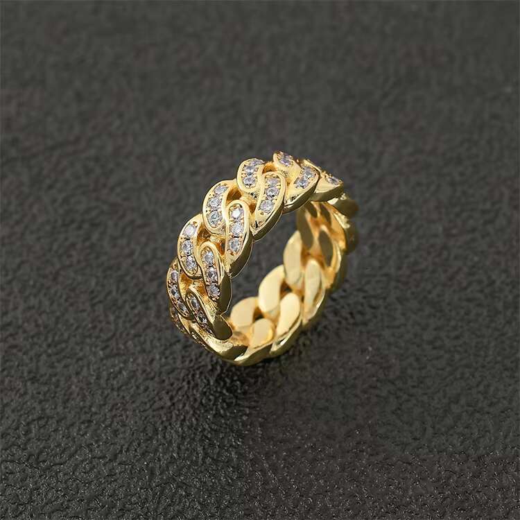 Iced Out Cubic Zirconia Cuban Ring Men Women Gold Plated Miami Cuban Link Chain Ring CZ Diamonds Finger Ring