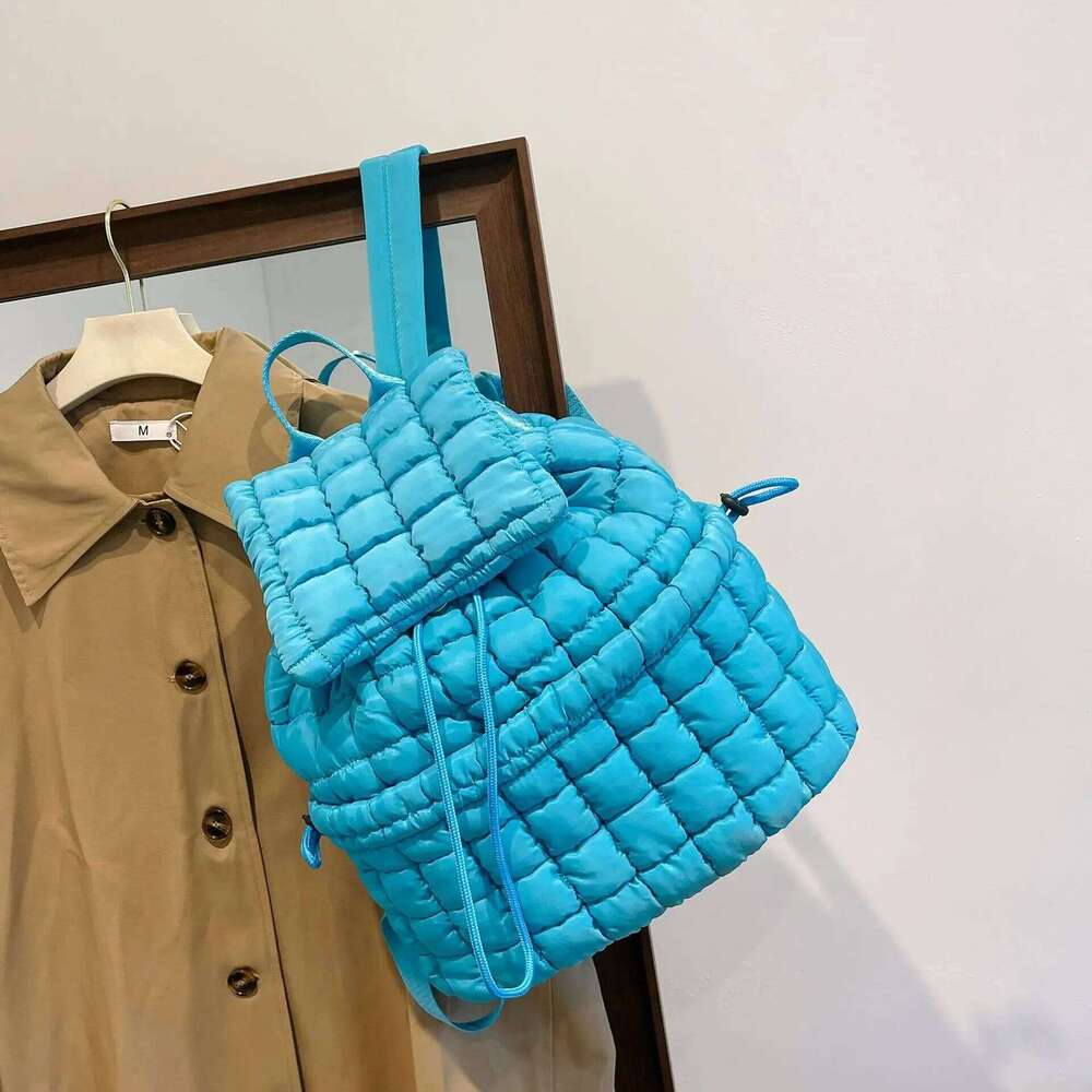 Candy Color Quilted Backpack Puffy Down Padded School Large Cotton Travel Back Pack Bags For Women Plaids Shoulder Bag
