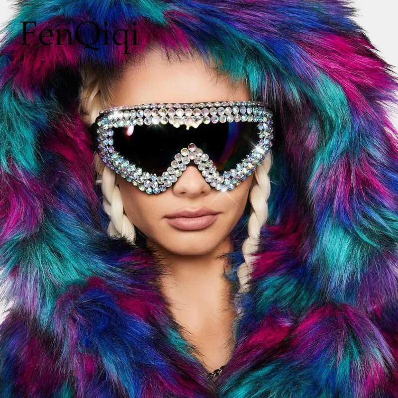 Steam Punk Diamond Decor Sun Glasses Holiday Carnival Illusion Goggles Oversize Snowing Eyewear Siamese Ski Goggles 250617