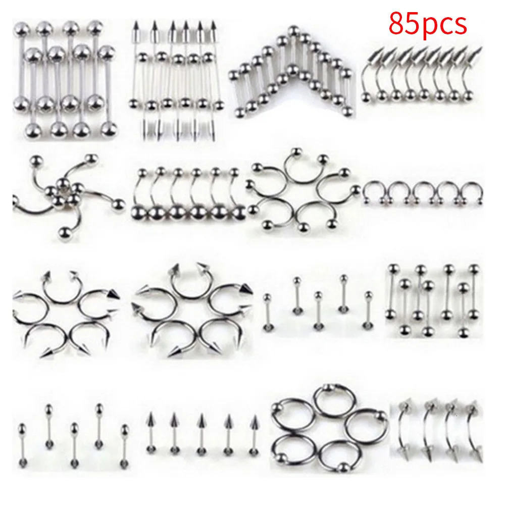 12/60/85 Mixed Body Piercing Jewelry Stainless Steel Nose Ring Tongue Nails Navel Eyebrow Nails Lip Piercing Jewelry 250617